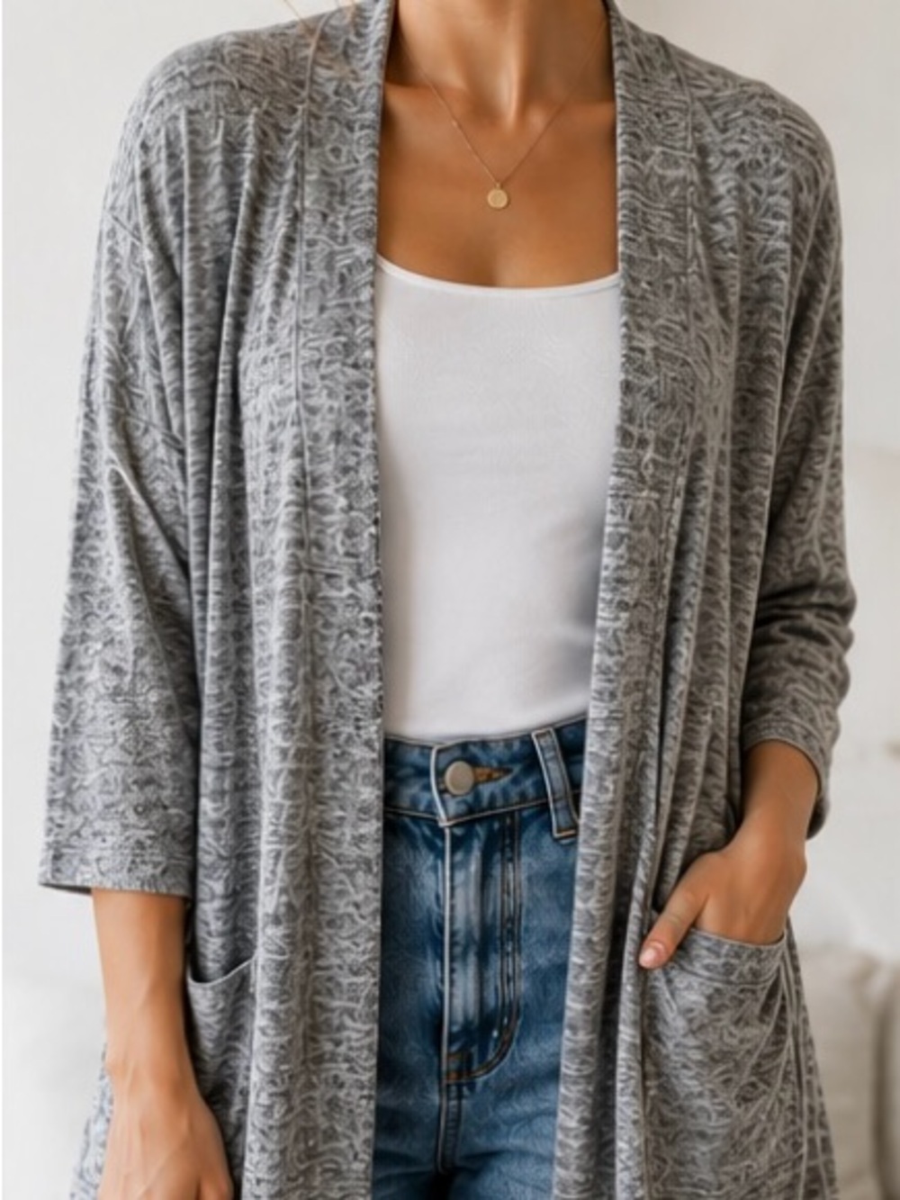 Wilfred Free Heather Gray Open-Front Cardigan SizeL Oversized Cozy Drape Sweater